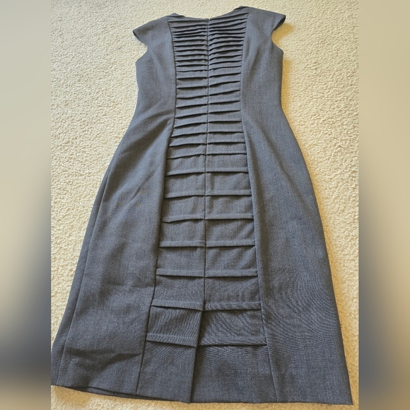 🌈Calvin Klein Pleated Sheath Dress Midi Career Cap Sleeve Cocktail Lined Zip - Picture 7 of 8